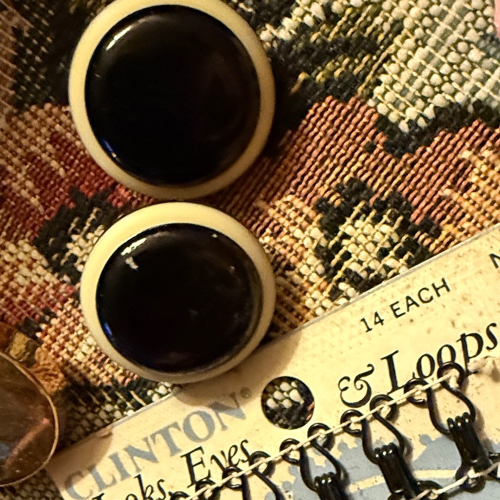 Vintage Black and Cream Button Earrings